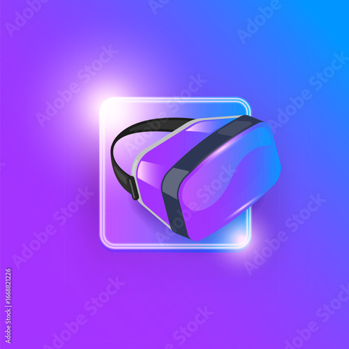 VR glasses virtual reality headset icon and sign isolated. Flat illustration of vr glasses and vr goggles isolated on violet modern background. Vr gaming logo design template. Gamer icon