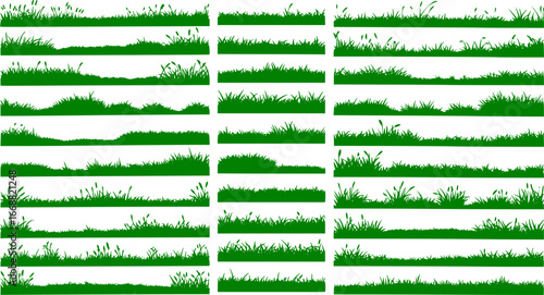 Set of horizontal banners of meadow silhouettes with grass. hand drawn.  Vector illustration.
