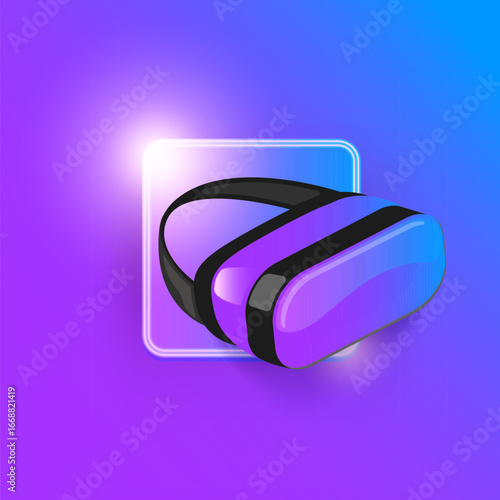 VR glasses virtual reality headset icon and sign isolated. Flat illustration of vr glasses and vr goggles isolated on violet modern background. Vr gaming logo design template. Gamer icon
