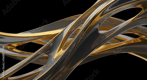 Abstract Twisted Gold and Silver Shapes.