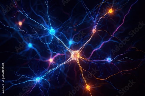 Wallpaper Mural A digital illustration of neural connections radiating outwards against a dark backdrop, symbolizing the complex network of thoughts and ideas Torontodigital.ca
