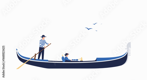 A gondola glides gracefully across the water with passengers enjoying the scenic tour