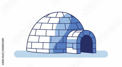 An igloo made of snow with an entrance, showing a sense of architectural construction in a cold environment. The building is well structured