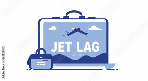 Concept of Jet Lag illustrated with a suitcase and a hand bag