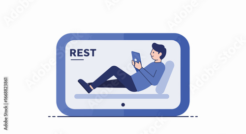 A person taking a break by reading on a tablet