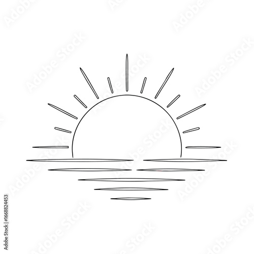  sunset icon continuous one line  art drawing with outline on white background