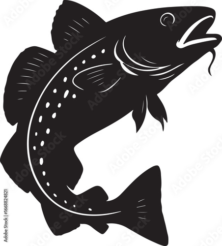 Atlantic cod fish silhouette jumping out of water art vector