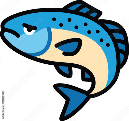 Sad blue atlantic cod fish jumping ocean water vector