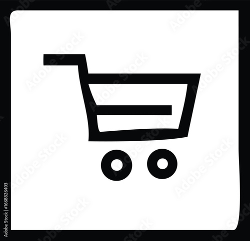 Simple black shopping cart icon symbolizing commerce e-commerce online shopping and retail purchases for websites apps and digital media