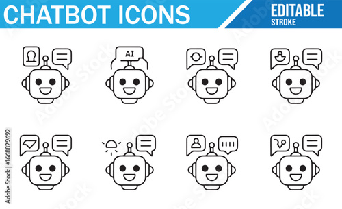Editable Chatbot Icons for Modern Communication and AI Interaction