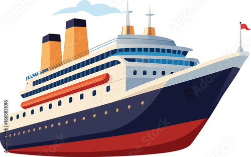 Cruise Ship Illustration vector Style with Editable and white background 