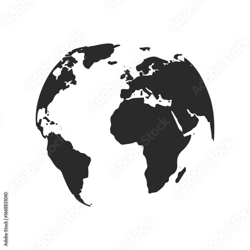 Minimalistic black and white earth continent silhouette on white background