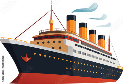Cruise Ship Illustration vector Style with Editable and white background 