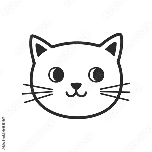 Simple black and white cat face with whiskers