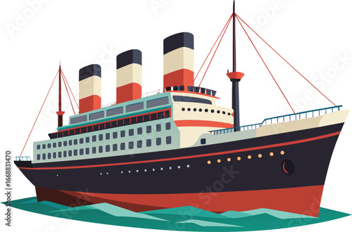 Cruise Ship Illustration vector Style with Editable and white background 