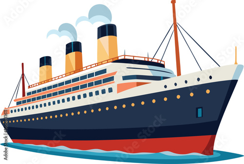 Cruise Ship Illustration vector Style with Editable and white background 