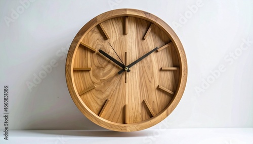 Wallpaper Mural A Modern Minimalist Wooden Wall Clock on a White Background Torontodigital.ca