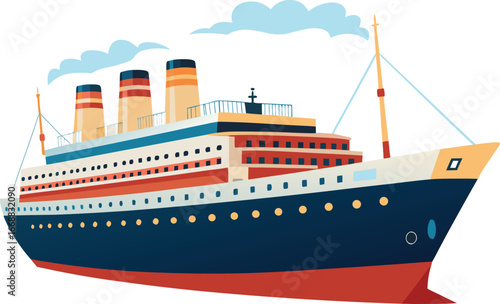 Cruise Ship Illustration vector Style with Editable and white background 