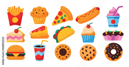 Sweet Indulgence A Colorful Array of Delicious Fast Food Icons Tempting the Taste Buds with Irresistible Treats