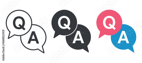 Question and Answer Speech Bubbles Icon Set in Various Styles for Communication and Information Design
