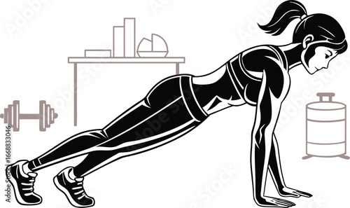 GYM women silhouette vector Style with editable white background 