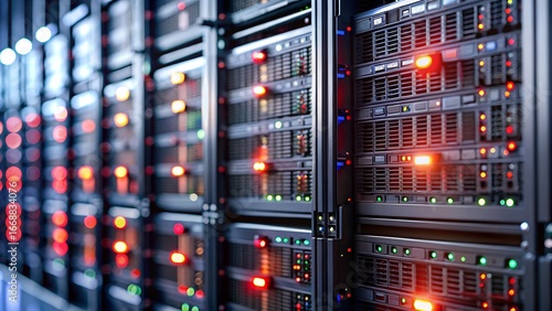 Rows of glowing server racks in a modern data center