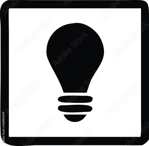 Simple black light bulb icon inside a square frame representing ideas innovation and bright concepts