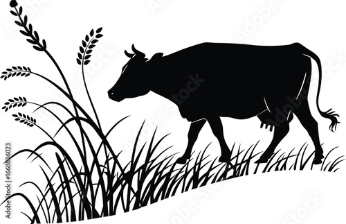 Creative Cow with grass silhouette vector Style with white background

