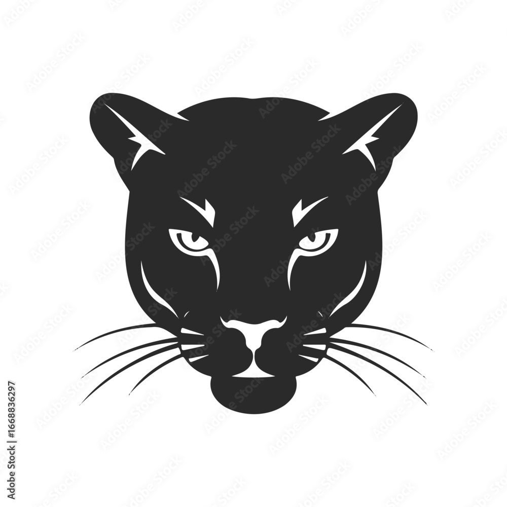 Obraz premium Black panther head silhouette with intense eyes on white background