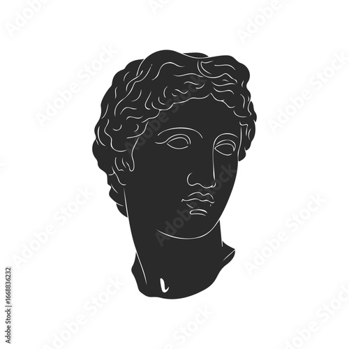 Silhouette of classical greek sculpture bust in black and white