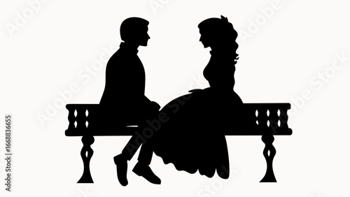 Silhouette of a couple sitting on a bench facing each other in an intimate moment of connection and love