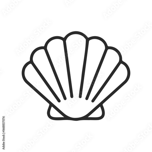 Minimalist line art seashell icon on white background