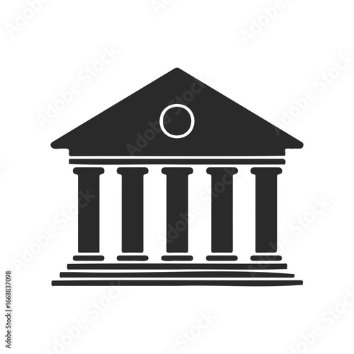 Silhouette of classical greek temple with columns on white background