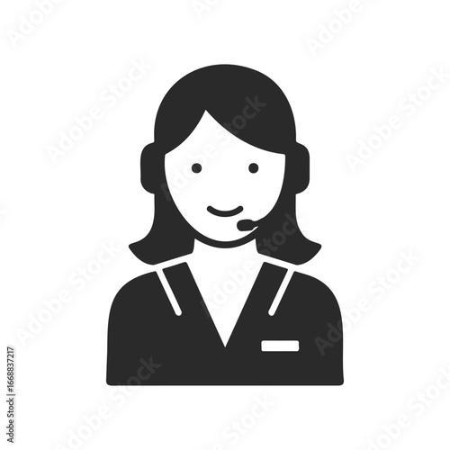 Female call center icon with headset in black and white