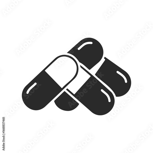 Minimalist black and white capsule icon on white background