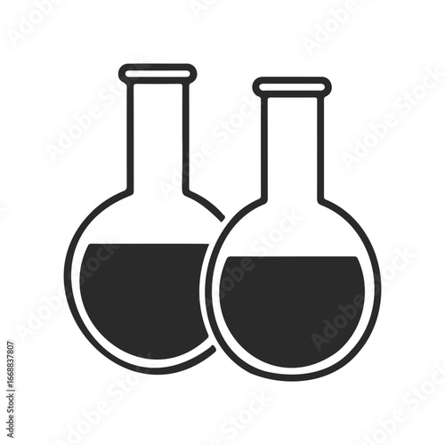 Laboratory glassware: black and white illustration of two round bottom flasks
