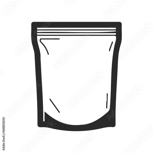 Minimalist black and white ziplock bag illustration on white background