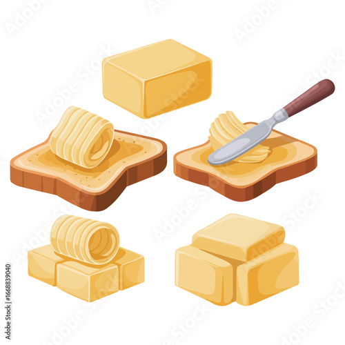 Butter dairy product made milk cream vector set isolated on white background