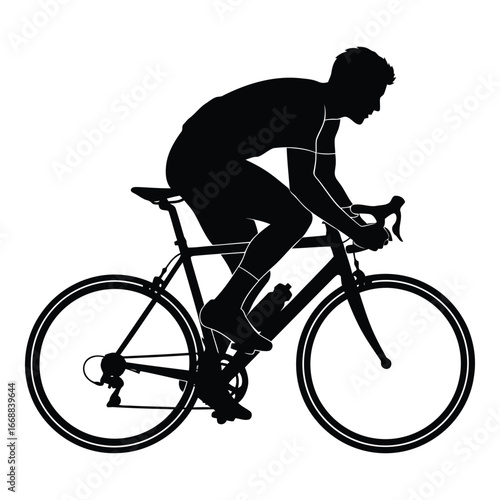 Silhouette of a competitive cyclist in full motion on a racing bicycle showing athleticism and speed silhouette