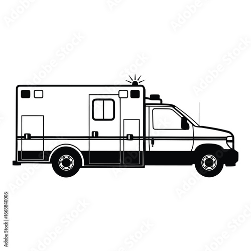 Emergency medical service ambulance vehicle side profile illustration for healthcare and safety concepts silhouette