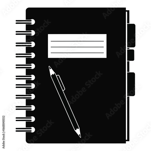 Spiral notebook with pen and tabs for organized note taking and business planning meetings silhouette
