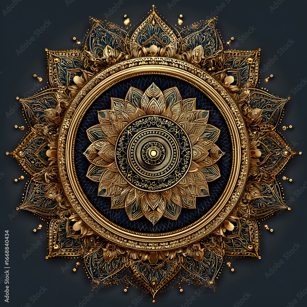 Obraz premium Indian flower mandala art with luxury golden circle rame transparent vintage gld circular pattern