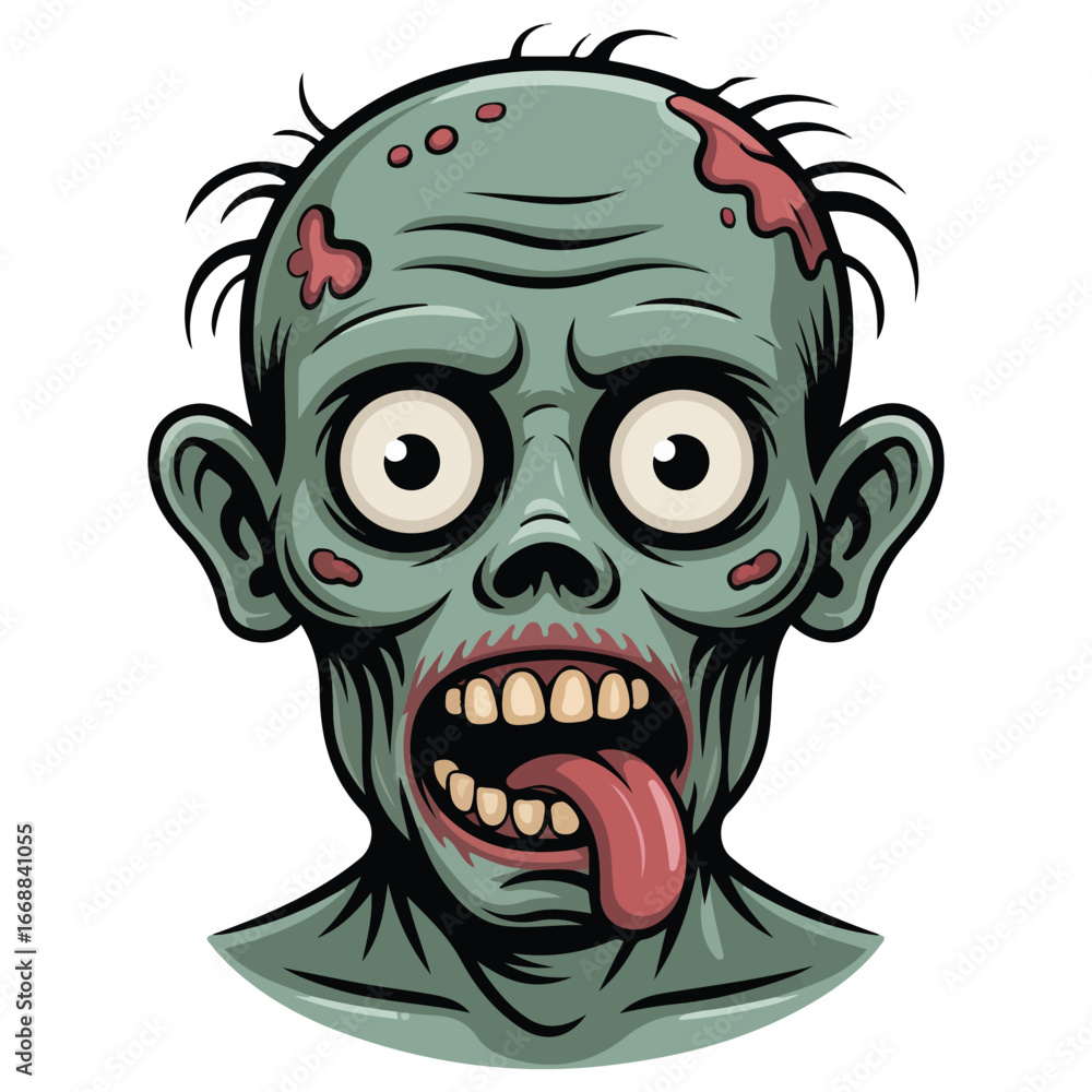 Zombie with big red pimples cartoon character isolated vector illustration on white background Zombie with big red pimples cartoon character isolated vector illustration on white background