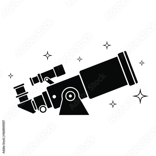 Telescope with starry sky optics equipment for astronomy and celestial observation discovery silhouette
