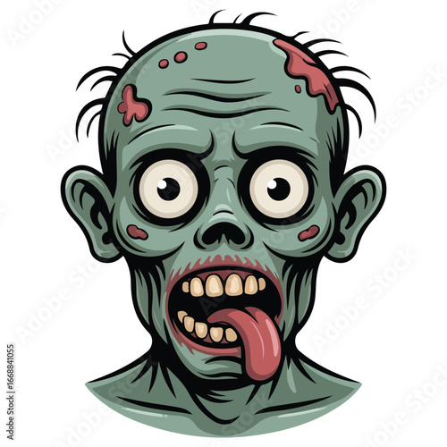 Zombie with big red pimples cartoon character isolated vector illustration on white background