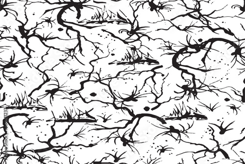 Abstract Black Ink Neuron Pattern on White Background