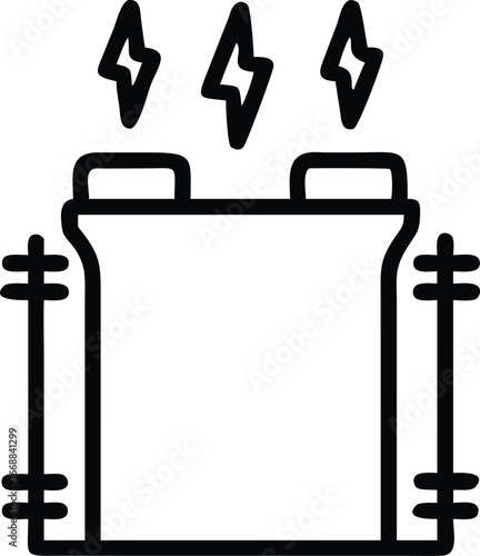 Power substation transformer illustration, minimal outline with insulator detail.