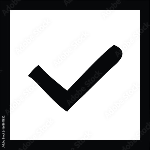 Simple black check mark inside square box graphic symbol for success choice confirmation approval yes positive selection