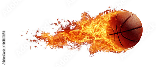 flaming basketball on a white background, detailed illustration, high-resolution, 