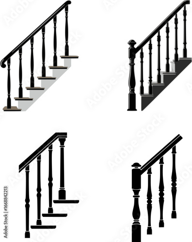 vector set of Illustration of different stair spindles and balusters isolated on white
